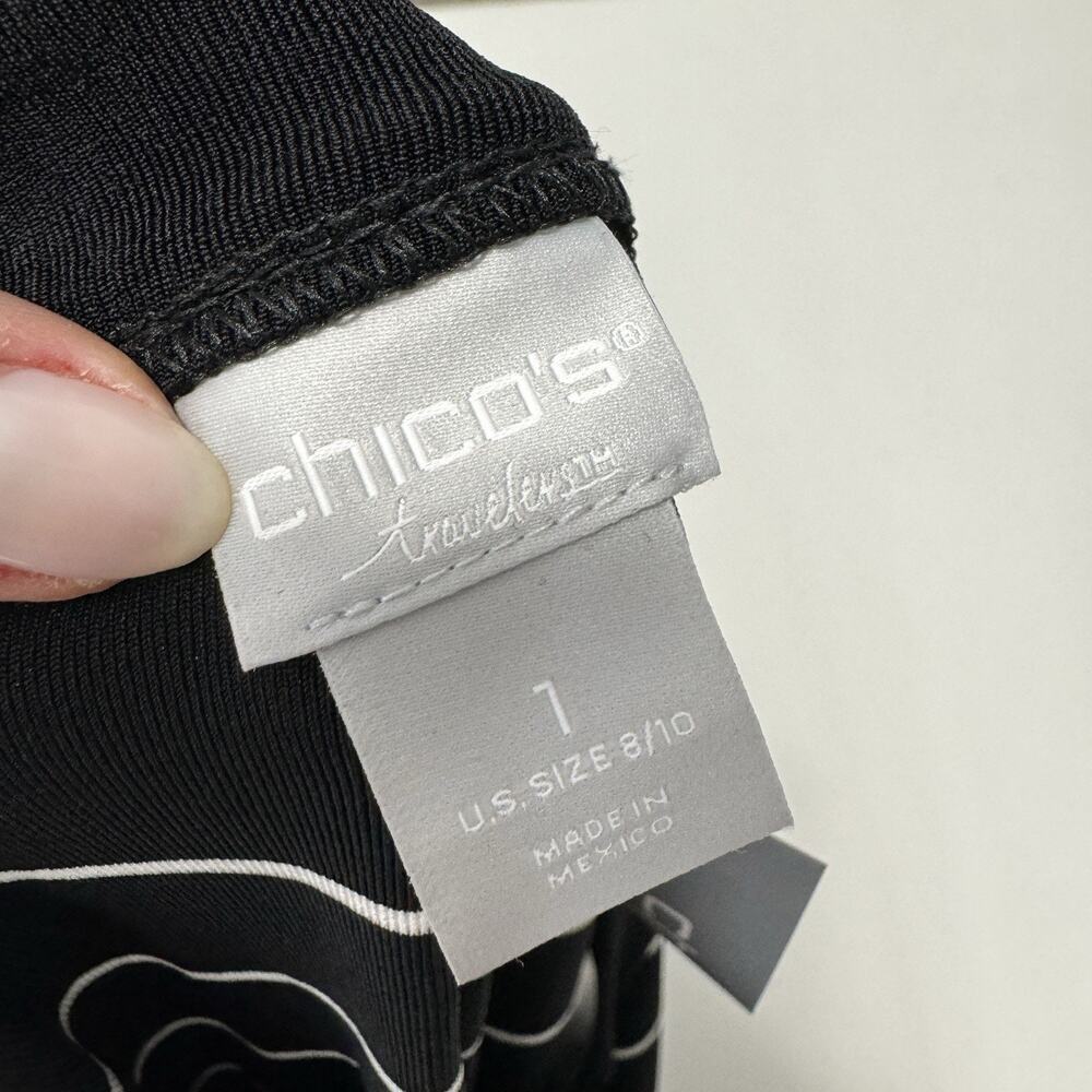 Chico's Womens Top 8/10 Black Striped Travelers Prep Old Money Nautical Knit - Picture 11 of 12